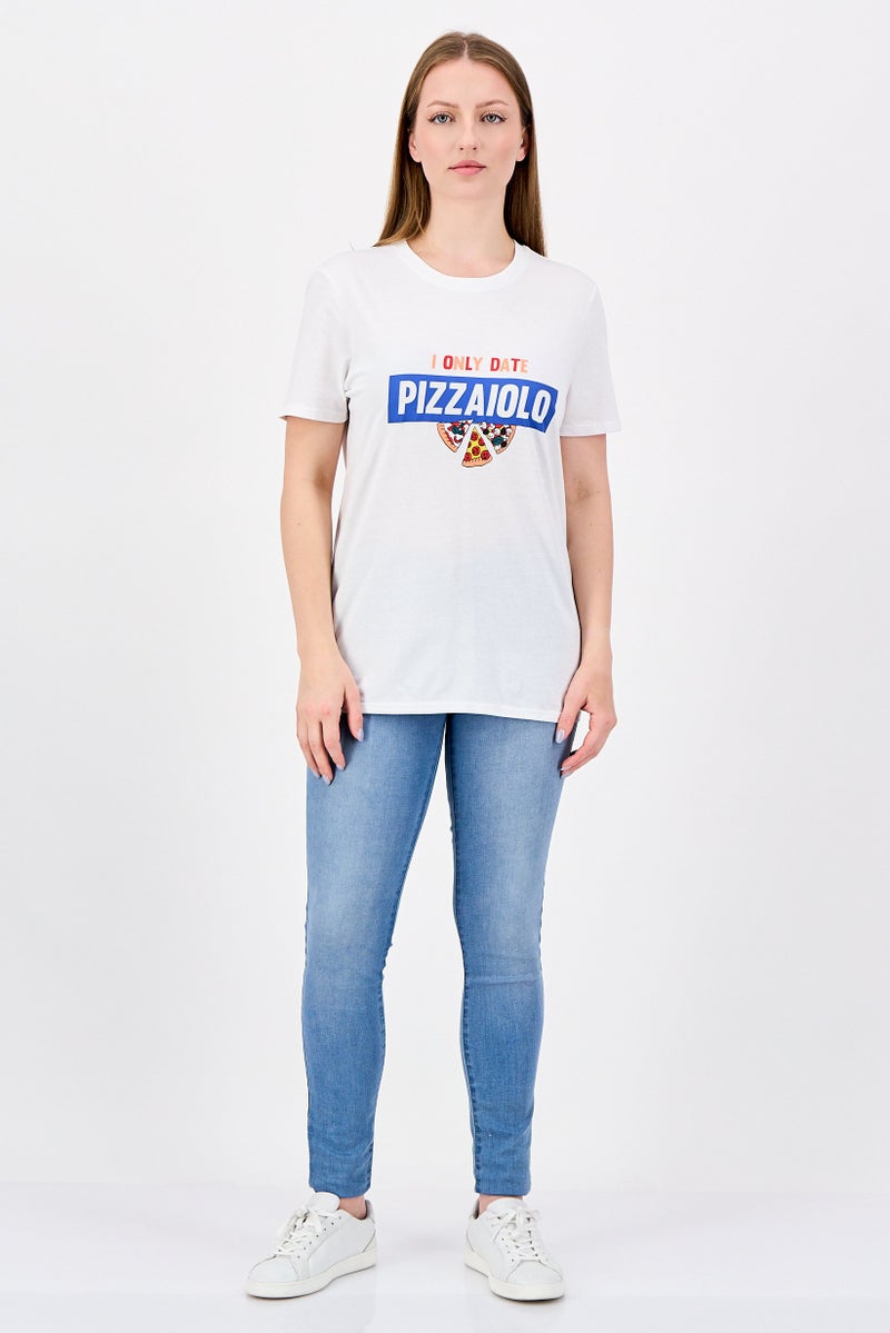 UNDIZ Women Crew Neck Short Sleeve Graphic Print T-shirt, White - Image 4
